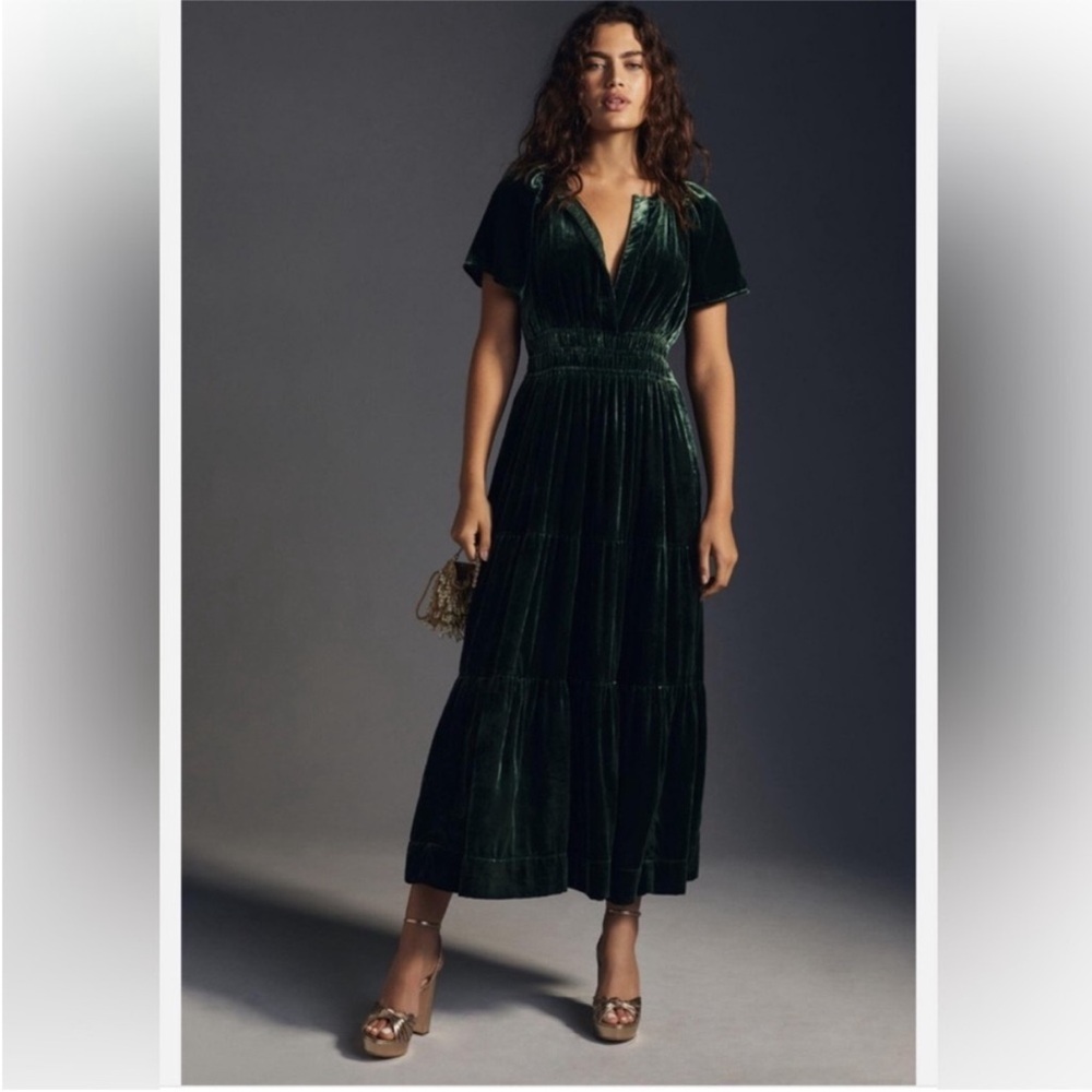 Anthropologie Somerset green velvet Maxi Dress size XS‎